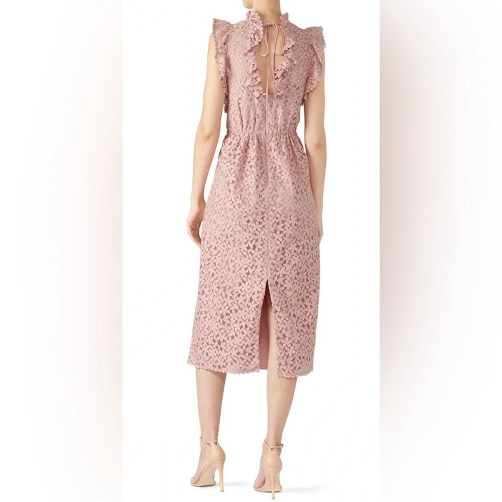 Kate Spade New York- Pink Lace midi Dress with Ruffle flutter sleeves Size 10